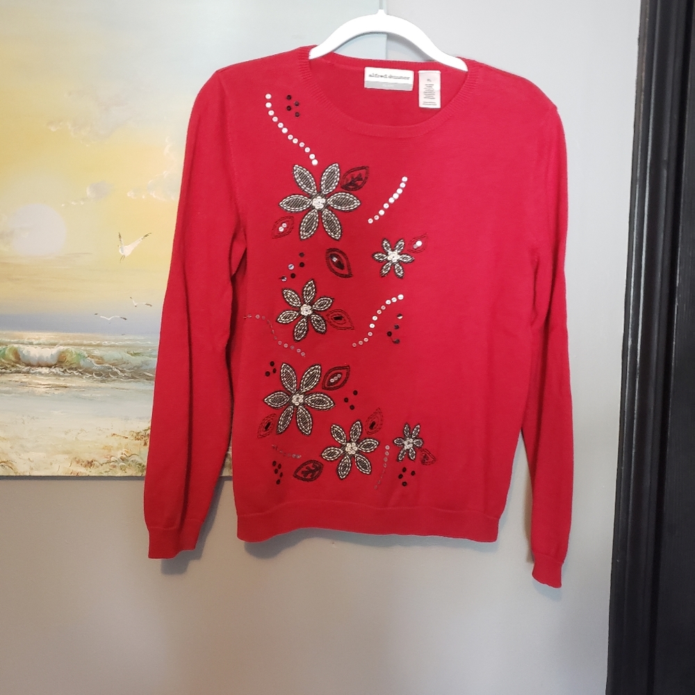 Red embroidered sweater. Alfred Dunner comfy red sweater